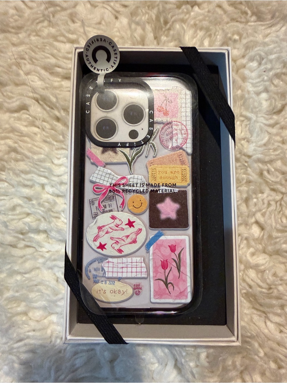 Casetify Clear Sticker & Floral iPhone Case — Pink, White, Brown Accents
